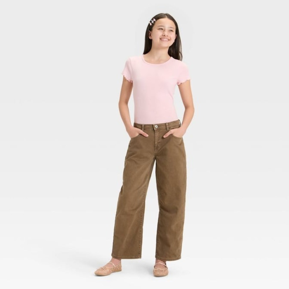 Girls' Mid-Rise Tapered Leg Jeans Brown Size 10 - Picture 3 of 3